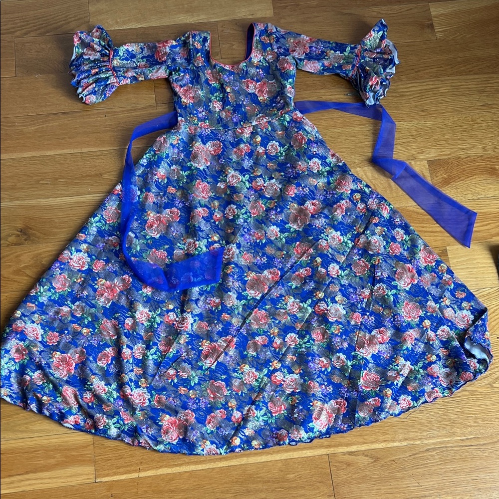 GORGEOUS sparkly(gold) Blue floral long Bridgerton style maxi dress